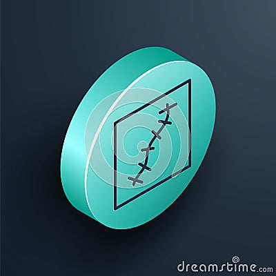 Isometric line Scar with suture icon isolated on black background. Turquoise circle button. Vector Vector Illustration