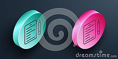 Isometric line Scenario icon isolated on black background. Script reading concept for art project, films, theaters Vector Illustration