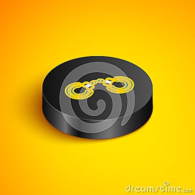 Isometric line Sexy fluffy handcuffs icon isolated on yellow background. Handcuffs with fur. Fetish accessory. Sex shop Vector Illustration