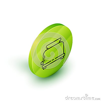 Isometric line Toaster with toasts icon isolated on white background. Green circle button. Vector Vector Illustration