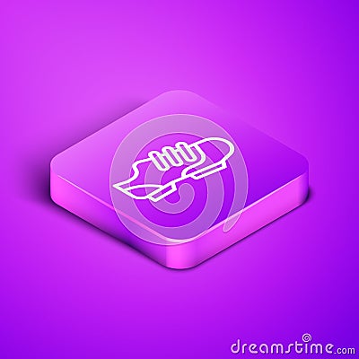 Isometric line Triathlon cycling shoes icon isolated on purple background. Sport shoes, bicycle shoes. Purple square Vector Illustration