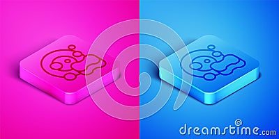 Isometric line Washing dishes icon isolated on pink and blue background. Cleaning dishes icon. Dishwasher sign. Clean Stock Photo