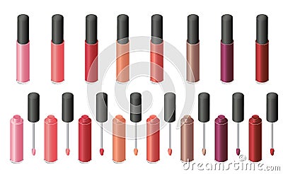 Isometric Lip gloss in the package. Glamour tube Vector Illustration