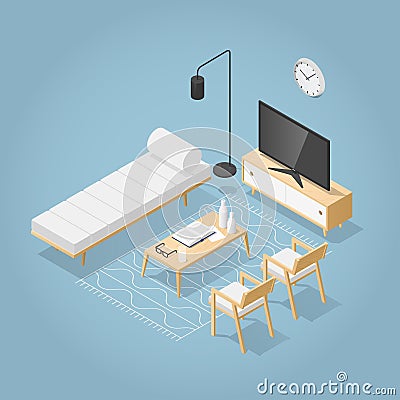 Isometric Living Room Illustration Vector Illustration