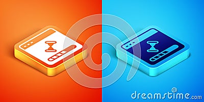 Isometric Loading a data window with a progress bar icon isolated on orange and blue background. Vector Vector Illustration