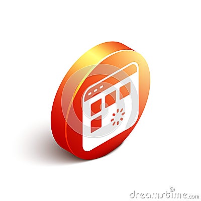 Isometric Loading a data window with a progress bar icon isolated on white background. Orange circle button. Vector Vector Illustration