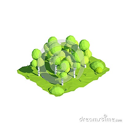 Isometric low poly birch, 3D rendering Cartoon Illustration