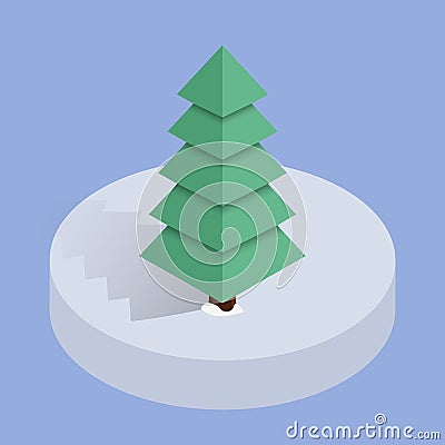 Isometric low poly christmas tree. Vector flat 3d design or infographic element. Stock Photo