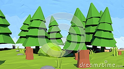 Isometric low poly fir tree, 3D rendering Cartoon Illustration