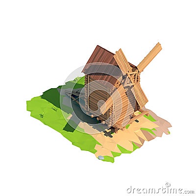 Isometric low poly windmill, 3D rendering Cartoon Illustration