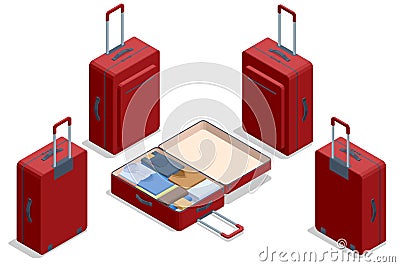 Isometric luggage or baggage for travel and transport concept design. Travel bags, suitcase set Vector Illustration