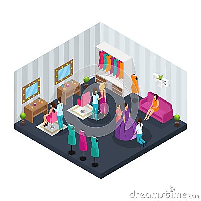 Isometric Makeup Room Concept Vector Illustration