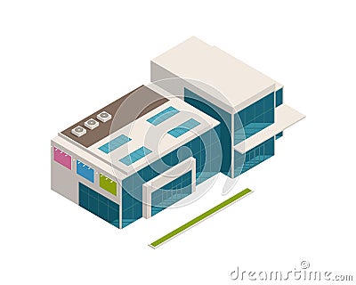 Isometric Mall Building Cartoon Illustration