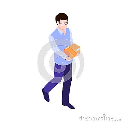 Isometric Man With Box Icon Cartoon Illustration