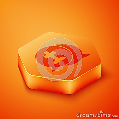 Isometric Man graves funeral sorrow icon isolated on orange background. The emotion of grief, sadness, sorrow, death Vector Illustration
