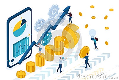 Isometric Managing Online Investing Vector Illustration