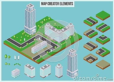 Isometric map creator elements for city building Vector Illustration