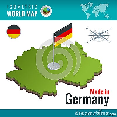 Isometric map and flag of the Germany or Deutschland. Federal Republic of Germany and flag. Vector Illustration