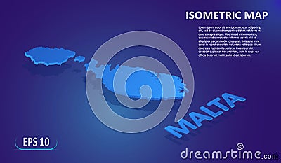 Isometric map of the MALTA. Stylized flat map of the country on blue background. Modern isometric 3d location map with place for Stock Photo