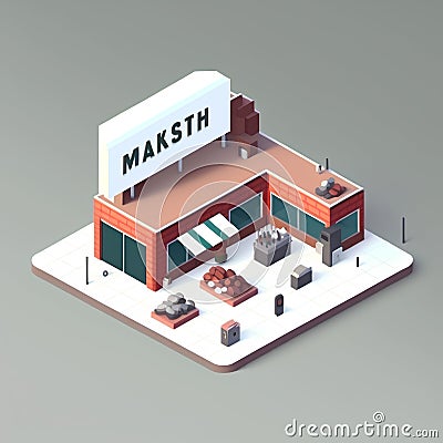 Isometric Market Store. Vector illustration of a Isometric Market. Cartoon Illustration