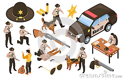 Isometric Marshal Icon Set Vector Illustration