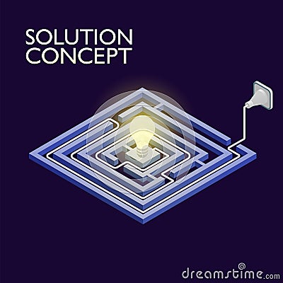 Isometric maze with electric light, labyrinth solution concept. Vector Illustration