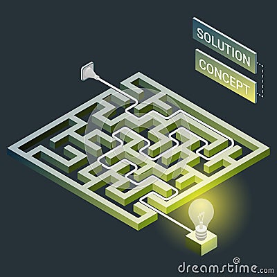 Isometric maze with electric light, labyrinth solution concept. Vector Illustration