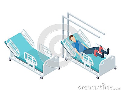 Isometric medical equipment. Physiotherapy rehabilitation equipment free and with patient vector illustration Vector Illustration