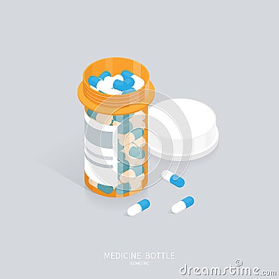 Isometric medicine pills bottle Vector Illustration