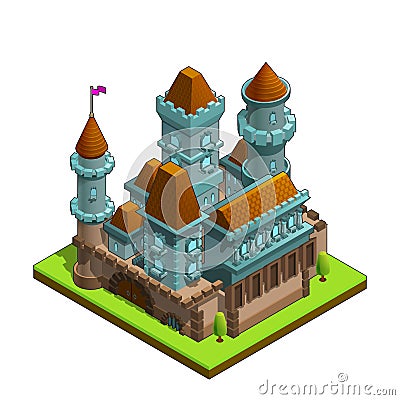 Isometric medieval castle isolated on white background. Vector Illustration