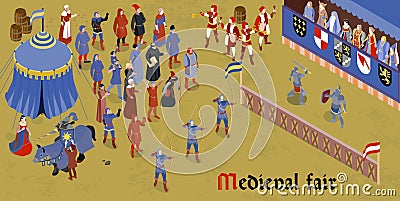Isometric Medieval Horizontal Composition Vector Illustration