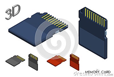 Isometric Memory card for storing information. Micro card for copying and transferring data. Realistic 3D vector on white Vector Illustration