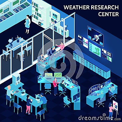 Isometric Meteorological Weather Center Composition Vector Illustration