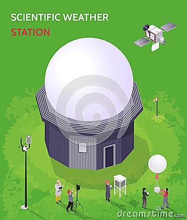 Isometric Meteorological Weather Center Composition Vector Illustration