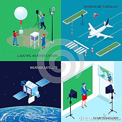 Isometric Meteorological Weather Center Design Concept Vector Illustration