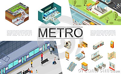 Isometric Metro Elements Collection Vector Illustration