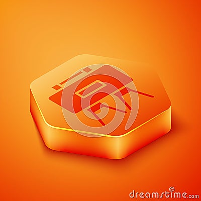 Isometric Military mine icon isolated on orange background. Claymore mine explosive device. Anti personnel mine. Army Vector Illustration