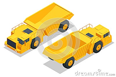 Isometric Mine dump truck, Dumper. Underground truck is a 20 metric tonne underground truck for small to medium-scale Vector Illustration