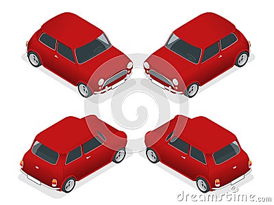 Isometric Mini car model closeup Vector Illustration