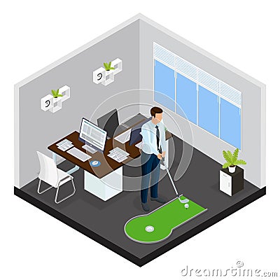 Isometric Mini Golf Template Vector Illustration