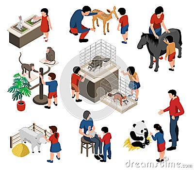 Isometric Mini Zoo Set Vector Illustration