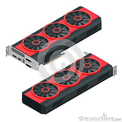 Isometric Mining Farm crypto Bitcoin or Mining video card, Miner of GPU, Technology extraction crypto currency, Virtual Vector Illustration