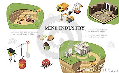 Isometric Mining Industry Composition Vector Illustration