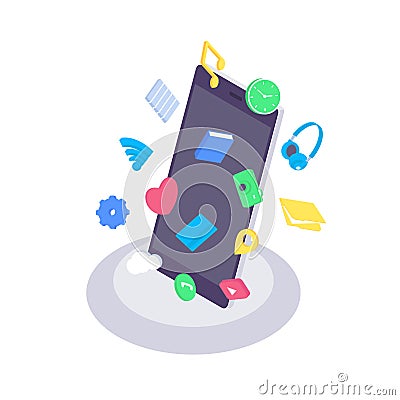 Isometric mobile app flat application interface web device digital icon smartphone screen vector illustration Vector Illustration