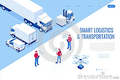 Isometric Mobile smart phone with mobile app delivery tracking. Smart logistics and transportation concept. Vector Illustration