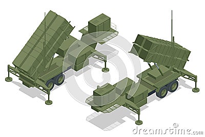 Isometric Mobile surface-to-air missile or anti-ballistic missile system MIM-104 Patriot. American surface-to-air Vector Illustration