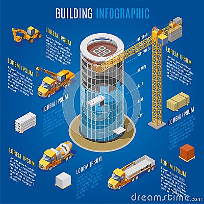 Isometric Modern Building Infographic Concept Vector Illustration