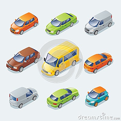 Isometric Modern Cars Collection Vector Illustration