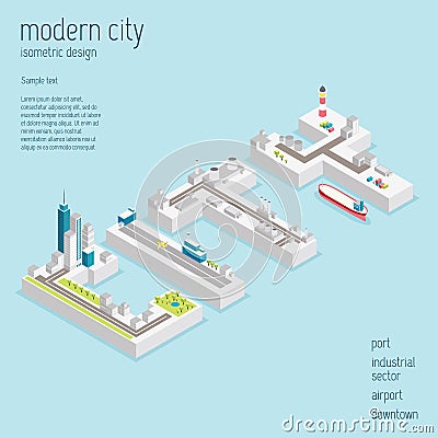 Isometric modern city vector illustration Vector Illustration