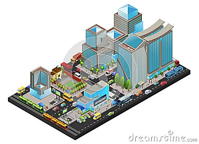 Isometric Modern Cityscape Concept Vector Illustration